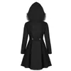 Women's Jackets Women's Gothic Plus Size Double Breasted Fur Hooded Long Coat Fashion Solid Color Winter Vintage Warm For Female