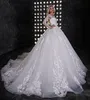 2021 Blanc Une Ligne Robes De Mariée Plus La Taille Robes De Mariée Jewel Cou Fleur Appliques Bouton Couvert À Manches Longues Vestios De Novia