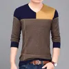 Nouveau décontracté ordinateur tricoté col en v couleur Patchwork hommes pull chandails 2017 mode pull mâle taille M ~ 3xL Y0907