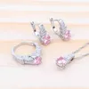 Vrouwen bruiloft luxe sieraden roze zirkonia 925 zilveren bruids kostuum sieraden oorbellen armband hanger ring neckalce sets