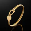 361l tytanowe bransoletki ze stali nierdzewnej bransoletki z wisiorkiem złoty kolor drut kablowy mankiet bransoletka z wisiorkiem w kształcie serca dla kobiet biżuteria dziewczęca Q0719