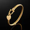 361L titanium roestvrijstalen stalen armbanden armbanden charme gouden kleur kabel draad manchet hart hanger armband voor vrouwen meisjes sieraden Q0302X