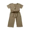 Quality Stylish INS Toddler Baby Girls Jumpsuits Overalls Jumpsuits Linen Cotton Belt Blank Cotton Kids Girls Rompers Onesies 0-2 T 2065 Q2