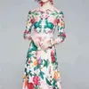 Runway Designer A-Line Shirt Dresses Woman Print Vintage Mid-Calf Long Party vestidos Dress 210520