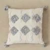 Moroccan Style Cushion Cover Tuft Tassels Handmade Neutral Decoration Pillow Case Cover 45x45cm/30x50cm For Sofa Bed Grey Ivory Diamond Stripe 210401