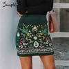 Vintage high waist skirts womens bottom Boho pencil corduroy winter female Embroidery autumn sexy green mini 210629