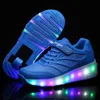 Kids Glowing girls Sneakers with wheels Led Light up Roller Skates Sport Luminous Lighted Shoes for Kids Boys Pink Blue Black X0719