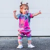 Set di abbigliamento 1-4 anni Bambini Kid Baby Boy Girl Abiti estivi Set Fashion Toddler Manica corta Tie-dye Top stampati Camicia + Pantaloni