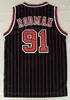 남성 스포츠 셔츠 자수 1# Derrick Rose Red Jerseys Basketball the Worm 91# Dennis Rodman White Black 33# Scottie Pippen Stitched