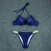 2021 nieuwe sexy bikini badmode vrouwen plus size badpak tweedelige pak blauw zwart strandkleding braziliaans zwemmen voor vrouwen pak xl x0522