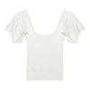 T-shirt à manches bouffantes françaises pour femmes d'été col carré design petit haut court 210529