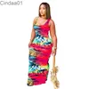 Kvinnor Klänning Designer Sexig Tie Dye Ärmlös Midi Dresses Ladies Pattern Printed Vest Long Kjol 7 Färger Plus Storlek S-5XL