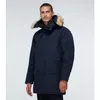 Mens Down Parkas 스타일의 풍력 방전 디자이너 Men Langford Parka Down Jacket White Chaqueton Canadian Fabric Outdoor Coat Piumino 후드 따뜻한 Doudoune Rajavascr