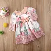 Citgeett Verão 1-5Years Kid Men Meninas Festa Dress Festa Flores Imprimir Lace Manga Longa Peter Pan Collar A-Line Dress Q0716