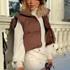 ZXQJ Vintage Women Brown Short Waistcoats Spring-Autumn Fashion Ladies Cute Puffer Vest Coats Sweet Girls Chic Outerwear 210909