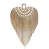 Heart Shape Women's Designer Handbag Finger Ring Diamonds Evening Clutch Pearl Tassel Party Clutch Wedding