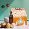 50 stks Xmas Craft Mini Huis Gunst Dozen Party Kerstboom Candy Pakket Kleine Gift Wrap Chocolade Zoete Houder Bakken Papier Box met String
