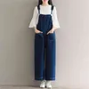 Höst Loose Denim Vintage Suspender Jeans Ankellängd Wide Leg Pant Women Jumpsuit Overaller Stor storlek 210416