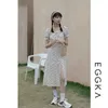フレンチパフスリーブフローラルスプリットエレガントなドレス女性ウエストミッドレングススカート夏の韓国のファッション婦人服210520