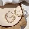 Natural Pearl Gold-Plated Big Earrings Female Ins Wind Elegant Temperament Wrapped Meniscus Hoop Huggie