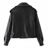 PU Faux Leather Cropped Jackets Coats Women Streetwear Biker Black Short Jacket Bomber Belt Winter Tops 210427