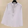 Chemise blanche en coton décontracté pour femmes automne coréen à manches longues cardigan chemisier solide plus taille dames hauts 11231 210508