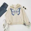 Butterfly Blue Zip Up Sweatshirt Winter Jas Kleding Oversize Hoodies Dames Plus Size Vintage Zakken Lange mouw Pullovers Y0820