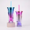 Personnalisé Gradient Sequin Water Cup Sirène Placage Tasses Tasse En Plastique Double Couche Avec Pailles Home Party Supplies