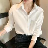 Kadın gömlek Klasik Şifon Bluz Kadın Beyaz Gevşek Uzun Kollu S Bayan Basit Stil Giysi Tops Blusas 12613 210521