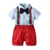 Citgeett Summer Infant Baby Boys Clothes Set Gentleman Tops Red Shorts Overalls Gentle Set Clothing X0802
