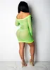 Casual Dresses Sexy Neon Green Summer Beach Dress Women Off The Shoulder Long Sleeve Bodycon Mesh Hollow Out Clubwear Mini Vestidos