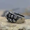 Gothic Punk Double Row Skull Ring Men039s Stainless Steel Biker Rings Unique Heavy Metal Hip Hop Jewelry Cluster255c6059666