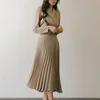 Wiosna Długą rękaw Sukienka Kobiety Elegancka Korea Elastyczna Talia Koronka Z Plised Bog Hem Blazer Dresses 4 Kolor QV209 210510