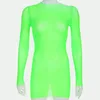 Dorywczo Dresses 2021 Sexy Moda Zielona Neon Perspektywy Siatka Suma Wakacje Sukienka Plażowa Przegląda przez Bodycon Sun Vestidos Kobiety