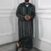 Etnisk Kläder Mode Jubba Thobe Men Abaya Muslim Striped Hooded Robes Dubai Arabiska Kaftan Islamic Qamis Arab Turk Gown Blouse Dress