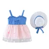 2020 Nowe Summer Sukienki Casual Cute Infant Kids Baby Girl Bow Floral Bez Rękawów Ruffle Princess Party Dress + Sun Hat Clothes Q0716