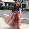 Hiver Vintage gothique plissé longue jupe en Tulle Tutu Femme taille haute piste maille jupes mode coréenne vêtements Q661 210527