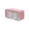 Portabla högtalare Dual Alarm Clock 3 Nivåer Ljusstyrka FM Radiomusik Stereo Trådlöst sovrum Kontor Högtalare LED Mirror Screen