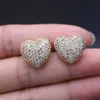 Luxury Love Heart Shape Stud Earrings For Women pave Micro Cubic Zirconia Stone Bling Gold Color Earring Wedding Fashion Jewelry 220125