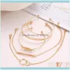 Oorbellen Sieraden Sets JewelryOrings Ketting 5 stks / set Bohemian Gold Color Armband Set Moon Leaf Crystal Opal Open voor Dames Punk Boho B