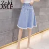 Zoki Lato Kobiety Midi Denim Spódnica Moda Casual Tassel A-Line Harajuku Kobieta Lekkie Niebieskie Dżinsy Elegancka Kieszeń Moda Mujer 210708