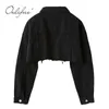 ordifree秋の女性デニムジャケットファッションストリートウェアカジュアル緩いゆるい遊びブラックショートリッピングジーンズコートコットン211014