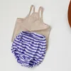 幼児男の子と女の子の服のための夏のソリッドカラーのカミソールの縞模様のショートパンツ210515