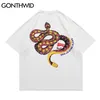 Boy Tişörtleri Harajuku Yılan Python Baskı Sıkıntılı Tees Gömlek Streetwear Erkek Hip Hop Rahat Pamuk Gevşek 210602 Tops