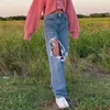 Kvinnors Ripped Straight Jeans Baggy Vintage High Waist Boyfriends Mom Y2K Denim Distressed Streetwear Kvinna Harajuku Byxor 210517