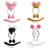 Party Favor Plysch Mouse Rat Headband Headwear Tail Bow Slips Set Tjej Hårdjur Cosplay Carnival Jul Halloween Dekoration Props