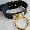 Sexig mode harajuku handgjorda läder choker bälte rock punk goth krage dubbel o-round stud guldfärg färg halsband vridmoment chokers