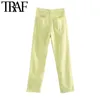 TRAF Women Chic Fashion High Waist Straight-Leg Jeans Pants Vintage Buttons Fly Pockets Female Ankle Trousers Mujer 210415