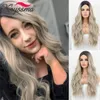 Synthetic Wigs Kryssma Ombre Blonde For Women Platinum Wig With Middle Part Ash Long Wavy