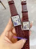 Classic Fashion Couple Quartz Clock Genuine Cow Leather Rectangle Watch Famous Brand Gold Roman Number Blue Needle Wristwatch